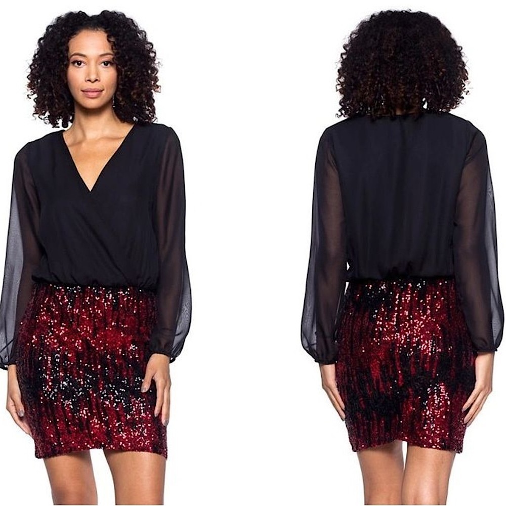 βTIS THE SEASON #41 Sparkling Red Sequin Long Sleeve Party Dress S M L - Picture 5 of 5